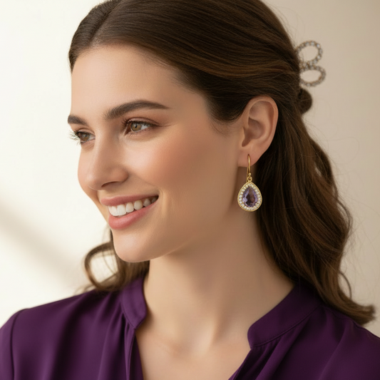 Light Purple Amethyst and White Topaz Gemstone Earrings 1”