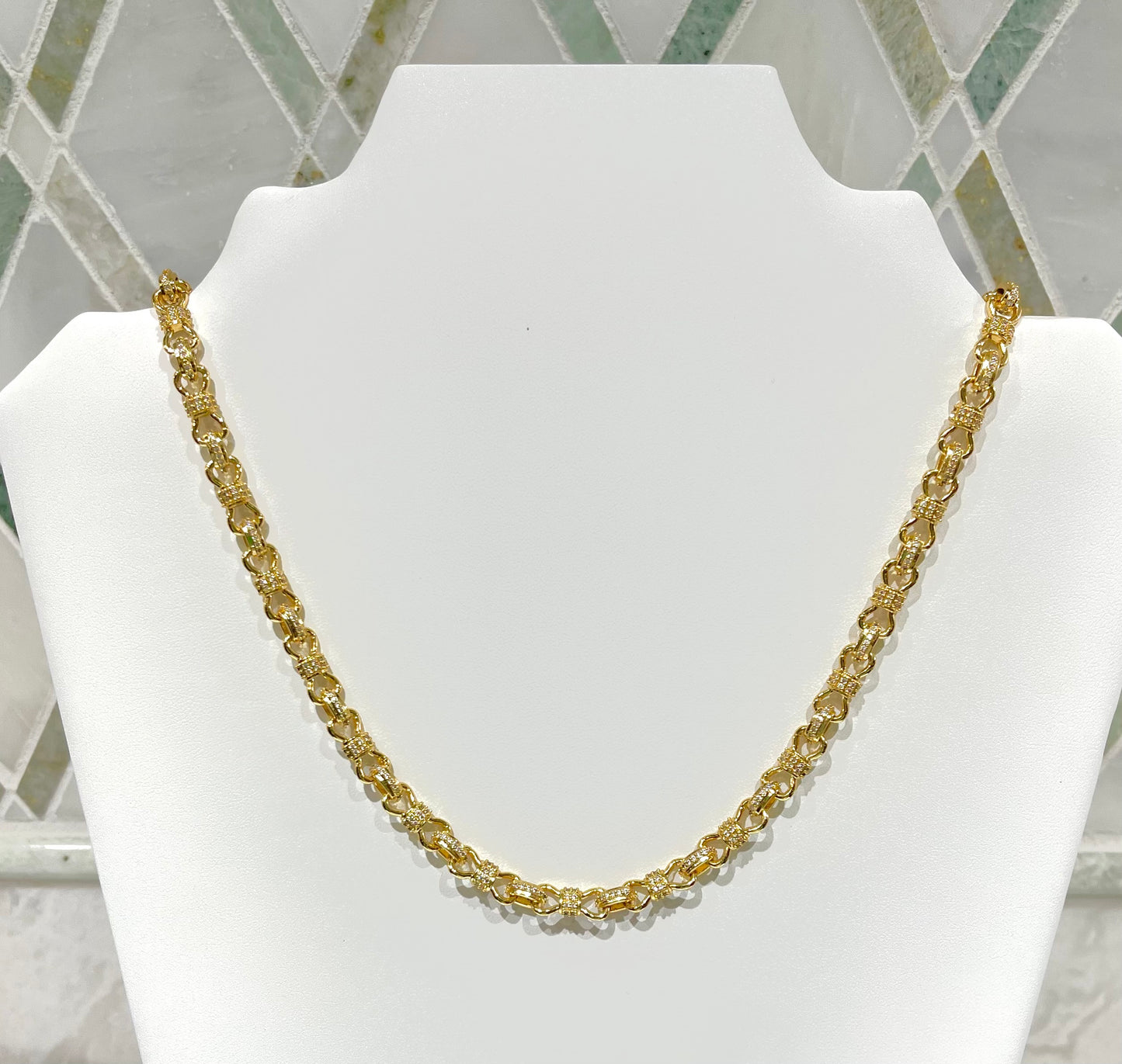 Gold Infinity Micro Pave Figure 8 Chain Necklace 22”