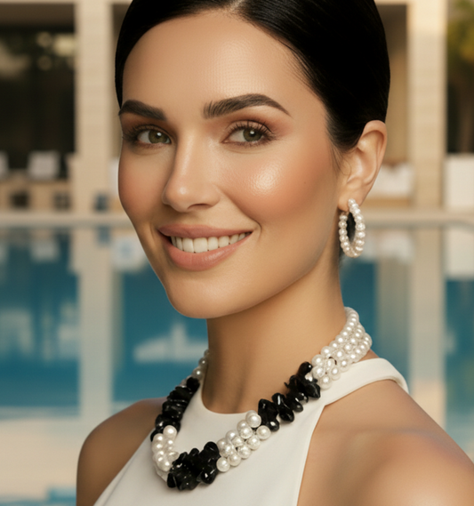 Capri Noir Pearl & Black Onyx Statement Necklace – Luxury Resort Jewelry