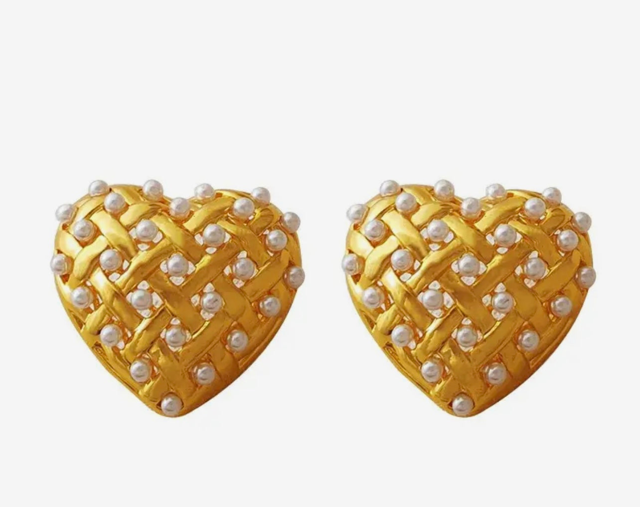 Heart-Shaped Pearl and Gold Stud Earrings