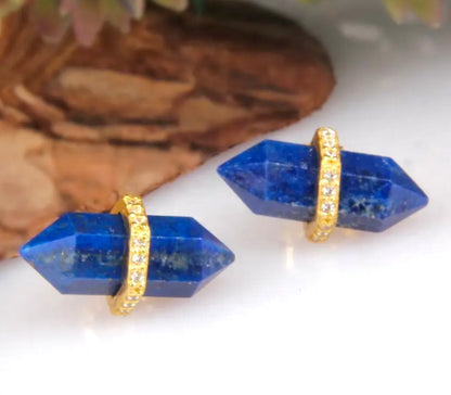 Lapis Lazuli Pencil-Cut Gemstone Stud Earrings