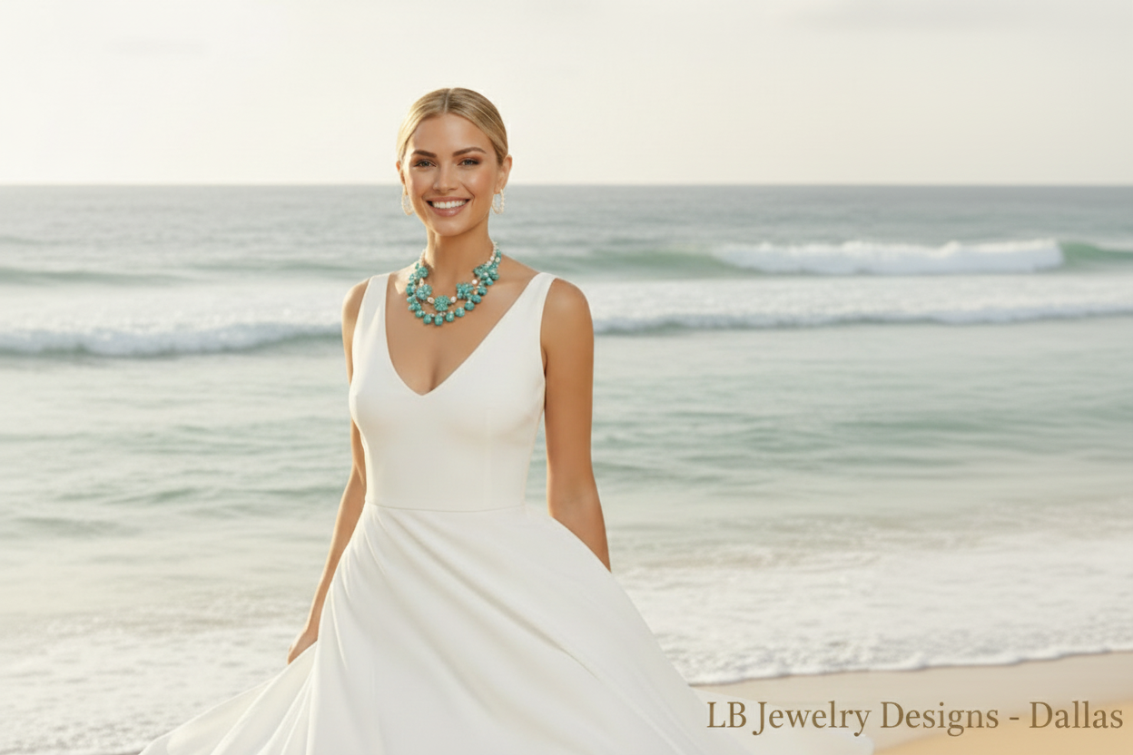 Turquoise Flower & Pearl Double-Strand Statement Necklace – 22k Gold Vermeil Resort Jewelry