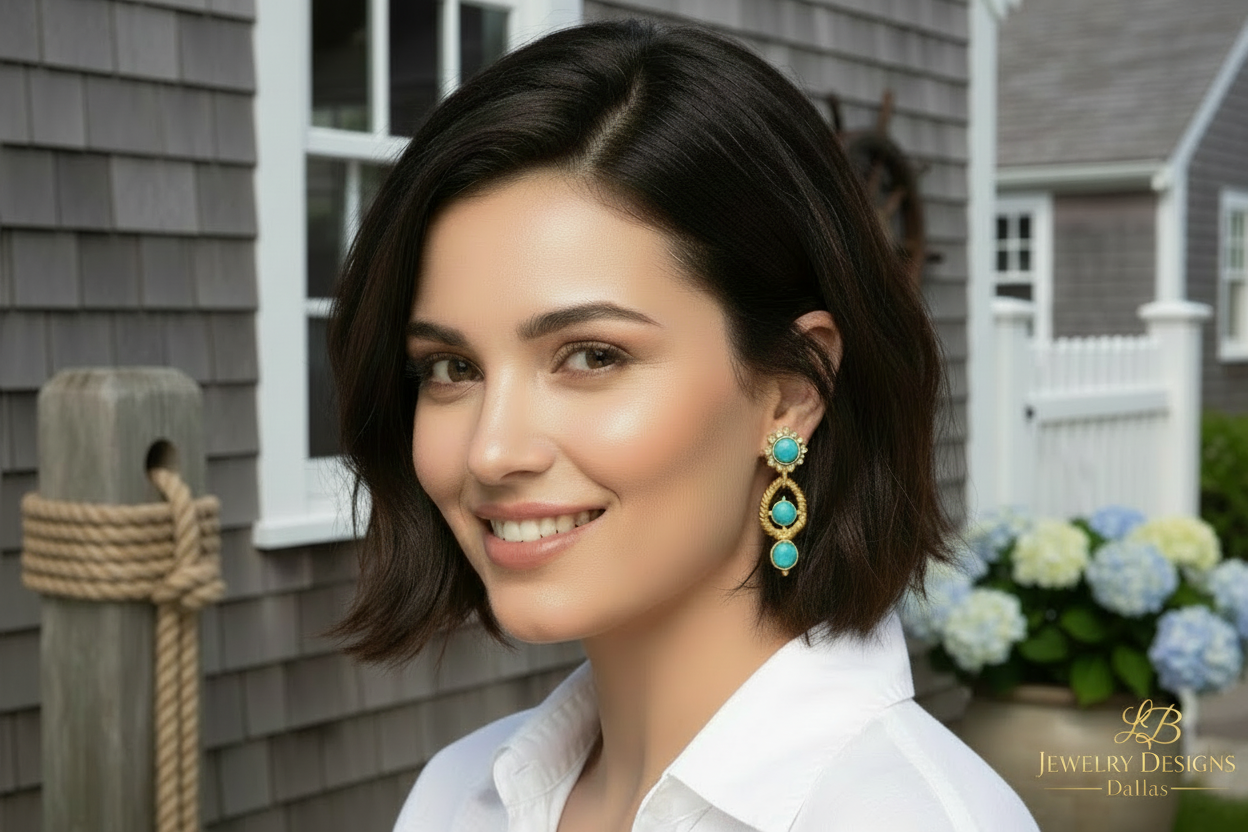 Turquoise and Pearl Gold Vermeil Earrings - 24k Gold Vermeil Statement Earrings