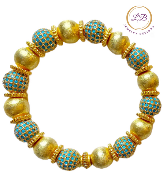 Elegant and Classic 24k Gold Pave Beads and Gold Vermeil Beaded 7 Bracelet
