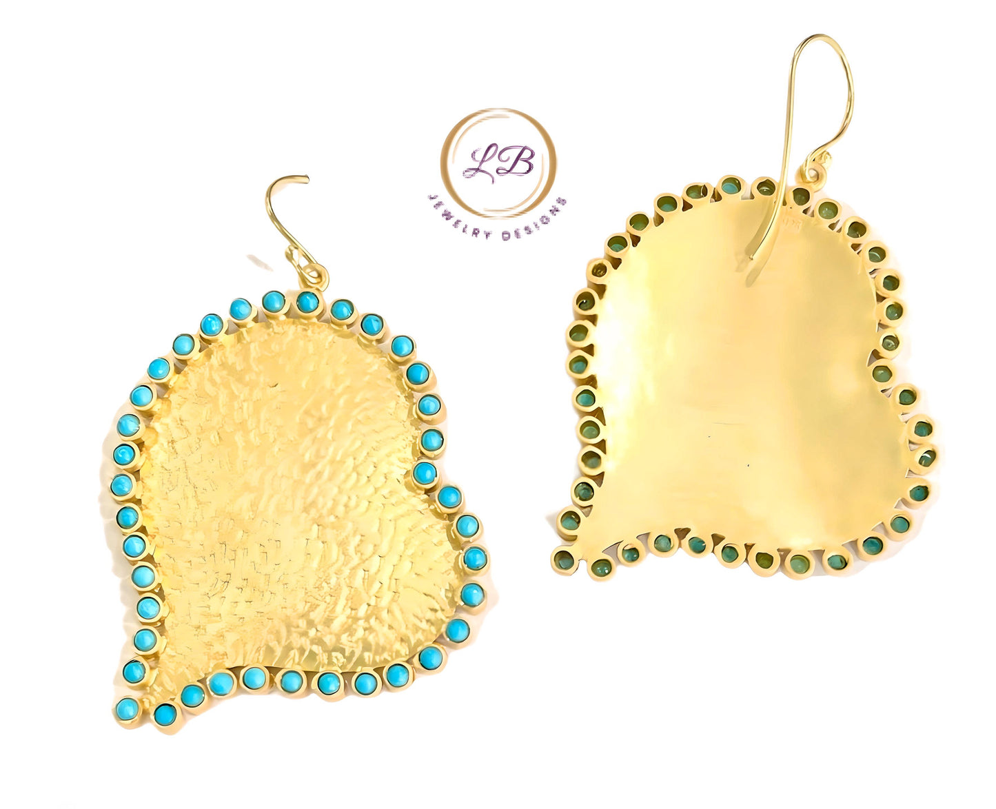 Turquoise Heart-Shaped 22k Gold Vermeil Statement Earrings