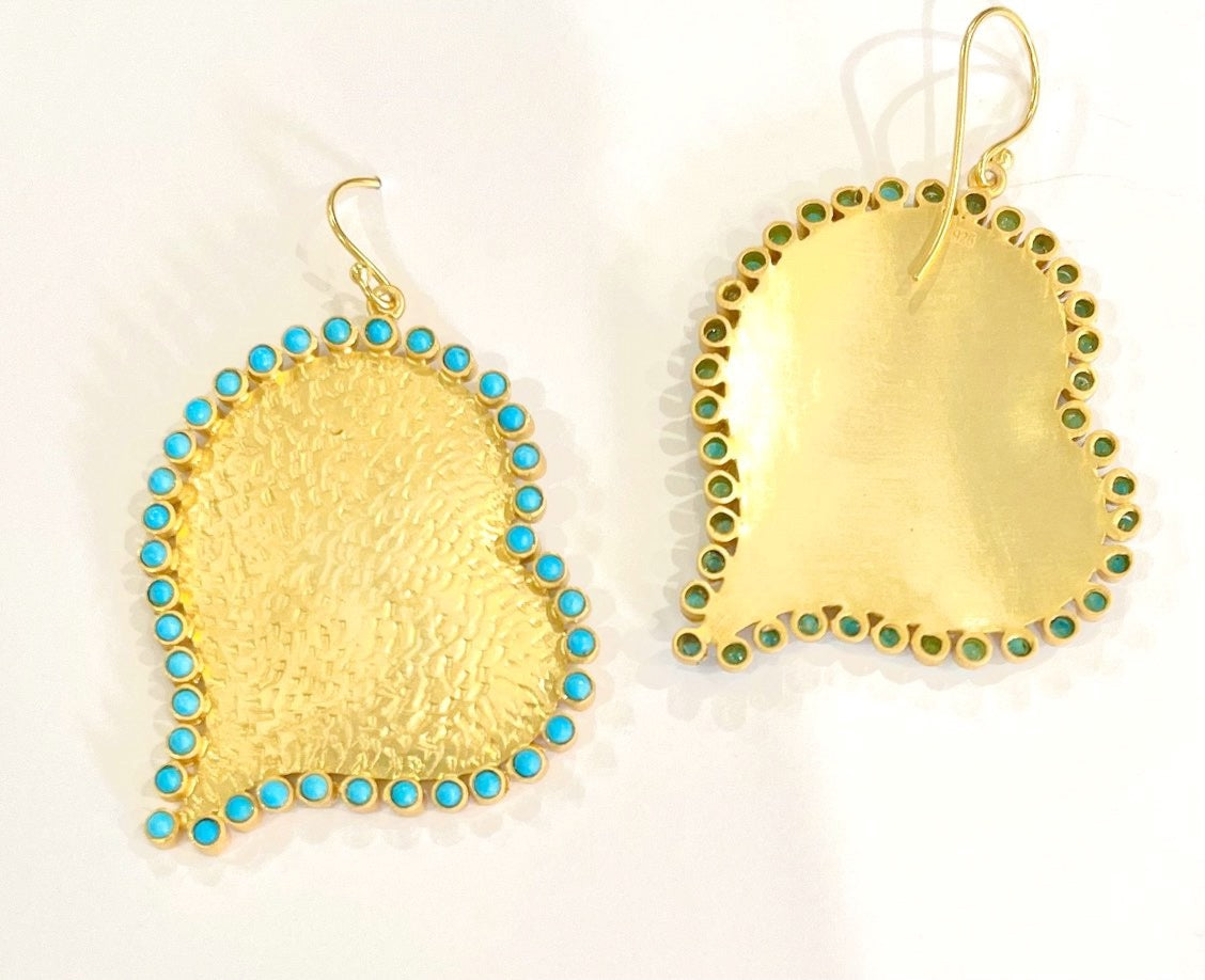 Turquoise Heart-Shaped 22k Gold Vermeil Statement Earrings