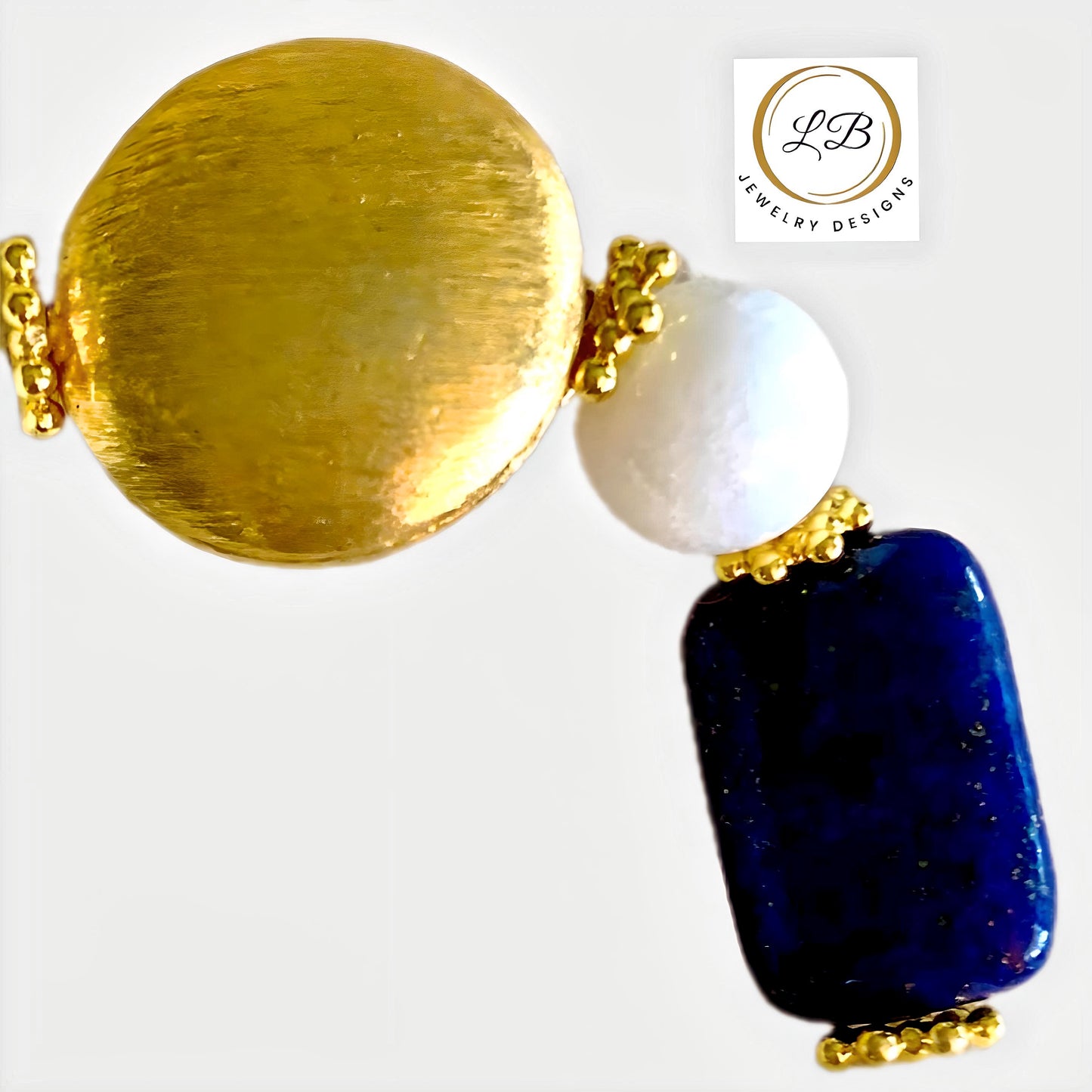 Lapis Lazuli and Alabaster Gemstones Brushed Gold Vermeil Bracelet