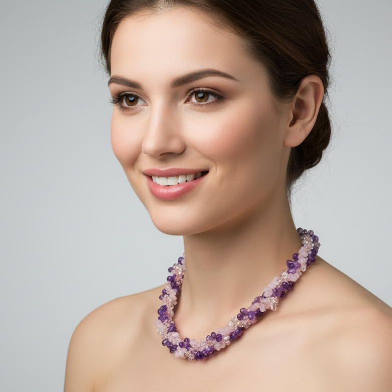 Amethyst, Rose Quartz & Citrine Statement Necklace