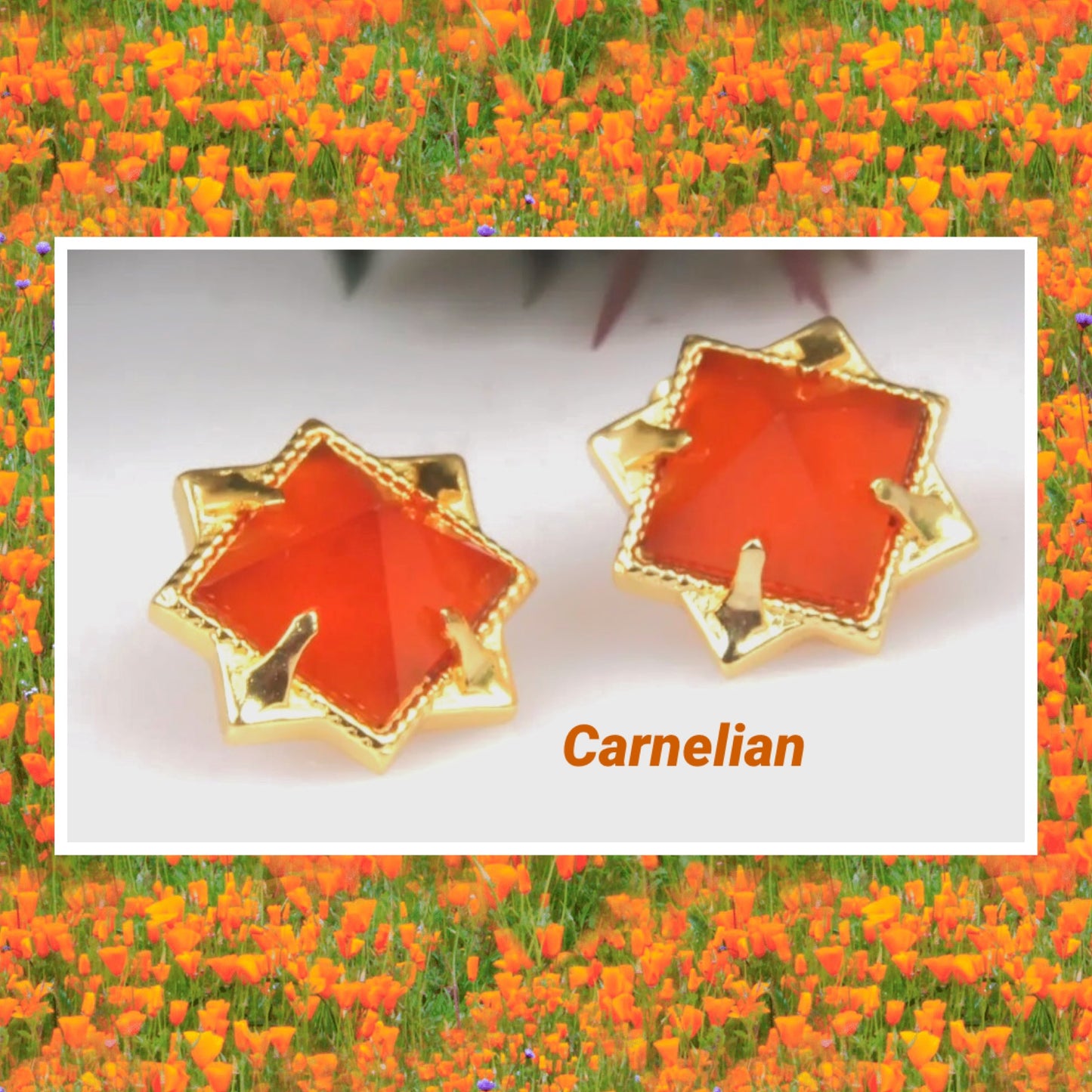 Orange Carnelian Pyramid Stud Earrings