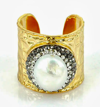 Baroque Pearl Adjustable Gold Cigar Ring