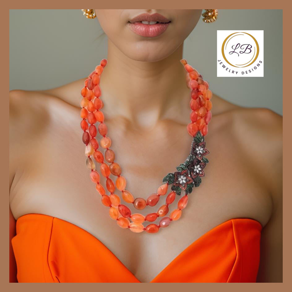 Vibrant Triple-Strand Carnelian Statement Necklace