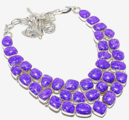 Rare Violet Purple Charoite Gemstone Sterling Silver Bracelet