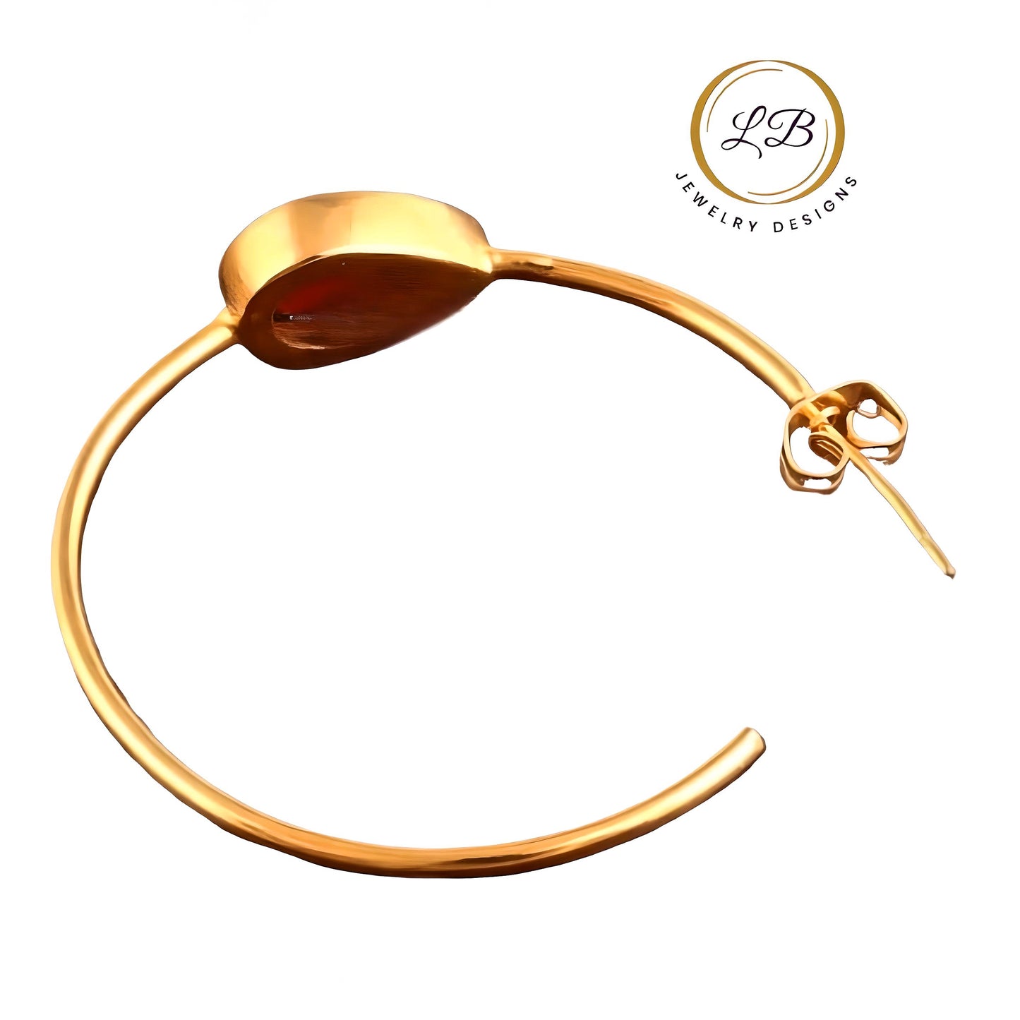 Pear-Shaped Red Coral Gemstone Gold Hoop Earrings 2.25”