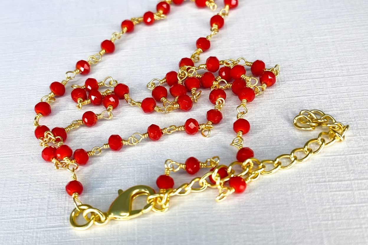 Red Coral Gold Chain Minimalist Necklace