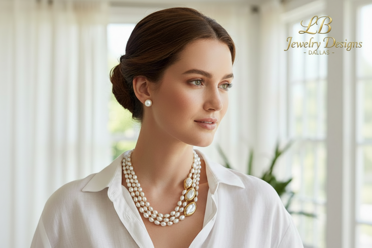 Baroque Pearl Triple-Strand Statement Necklace - Keshi Pearl Gold Vermeil Necklace