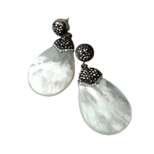 Black Marcasite and White Mother Of Pearl Gemstone Dangle Earrings 2