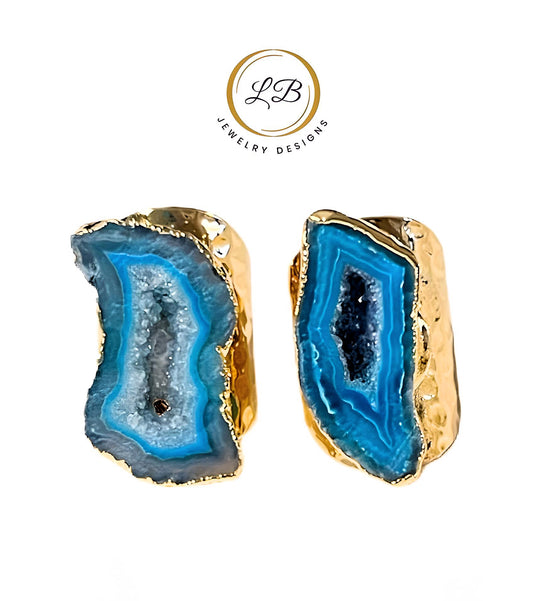 Blue Geode Druzy Adjustable Gold Cigar Ring