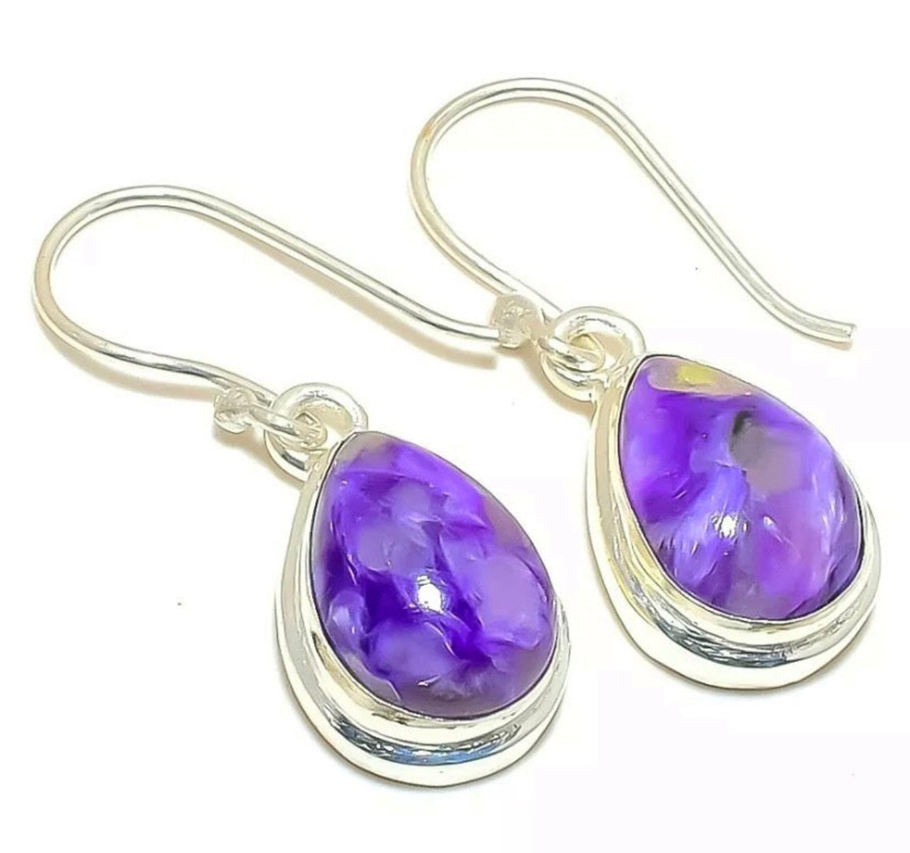 Violet Purple Charoite Sterling Silver Earrings 1.5”