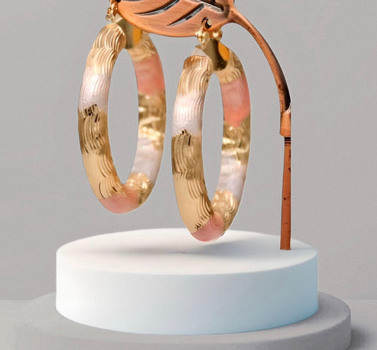 Peach and Brushed Gold Enamel Hoops 1
