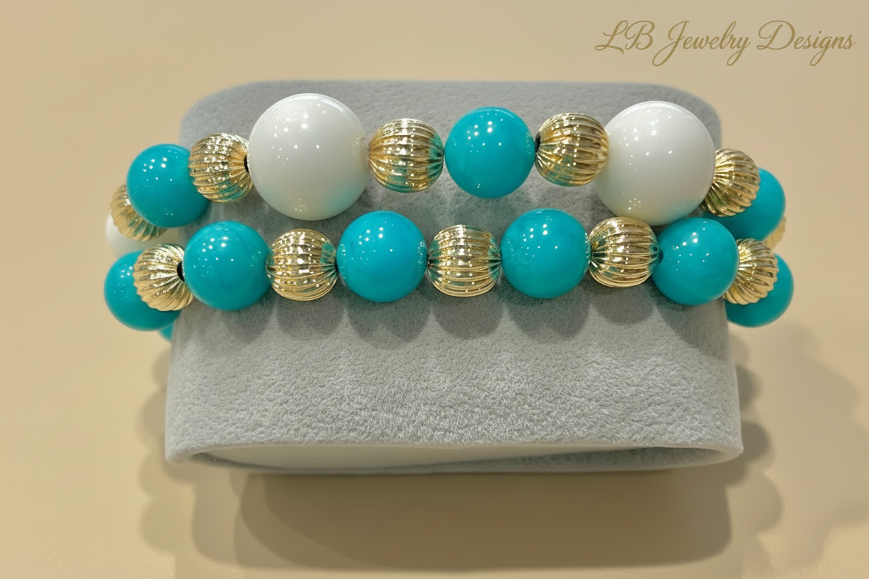 Amazonite & White Alabaster Gold-Filled Bracelet Stack