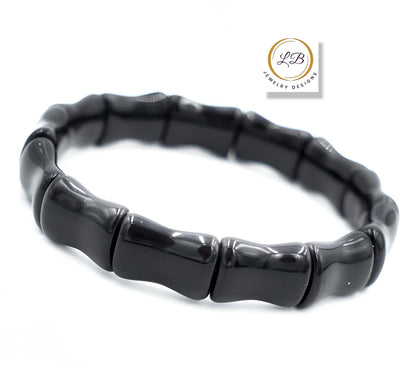 Black Onyx Gemstone Bamboo Bangle Bracelet