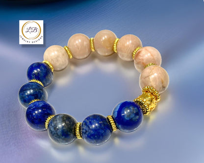 Lapis Lazuli & Ivory Jade Gemstone Statement Bracelet