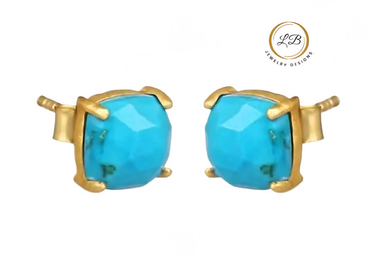 Petite Cushion-Cut Turquoise Gold Stud Earrings