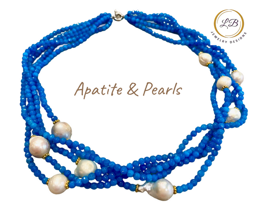 Blue Apatite & Freshwater Pearls 5-Strand Statement Necklace 20"