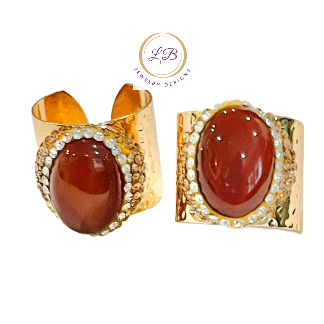 Adjustable Cigar Ring - Orange Carnelian Rose Gold