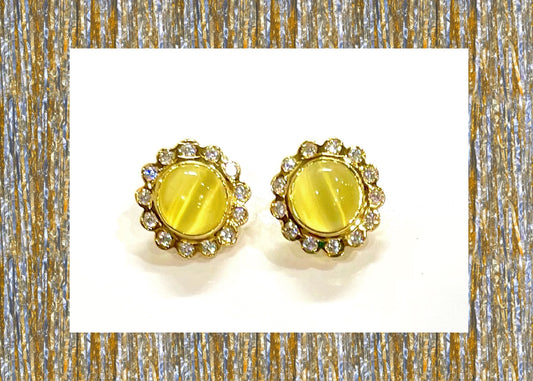 Luminous Yellow Moonstone Gold Stud Earrings