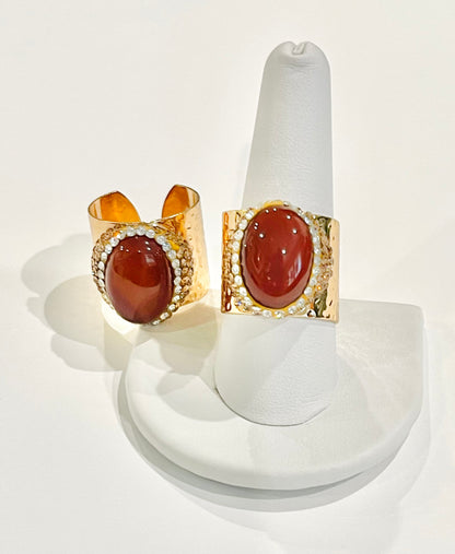 Adjustable Cigar Ring - Orange Carnelian Rose Gold