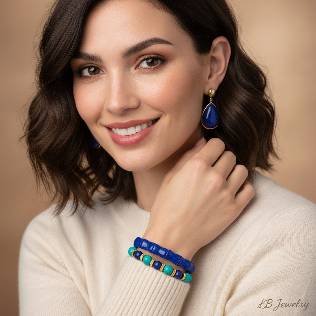 Lapis Lazuli & Turquoise Gold Bracelet Stack