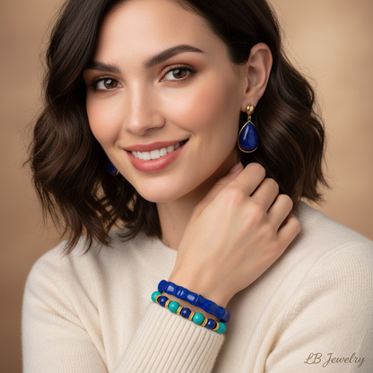 Lapis Lazuli & Turquoise Gold Bracelet Stack