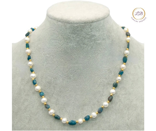 Natural Apatite and Pearl Gemstone Necklace 18
