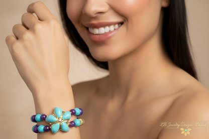 Sugilite & Sleeping Beauty Turquoise & Statement Bracelet - Purple & Turquoise Gemstone Bracelet