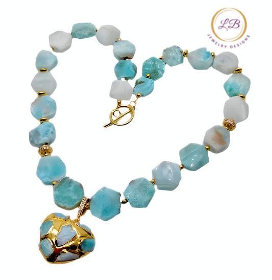Caribbean Blue Larimar Gemstone Pendant Necklace 18