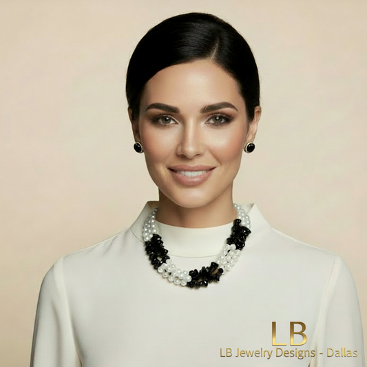 Black Onyx & Freshwater Pearl Triple-Strand Statement Necklace - Luxury Pearl Jewelry