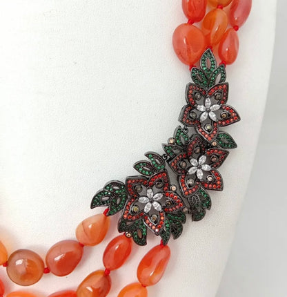 Vibrant Triple-Strand Carnelian Statement Necklace