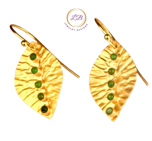 Petite 22k Gold Leaf Emerald Gemstone Earrings 1.0