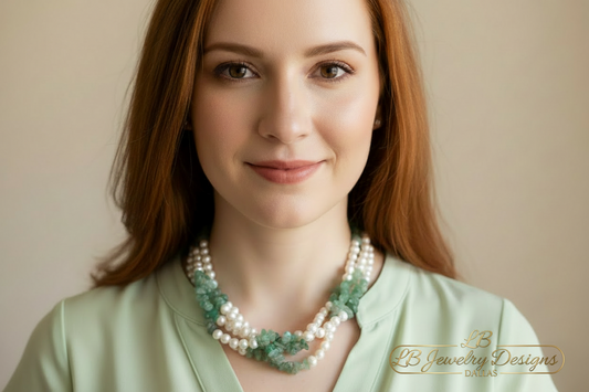 Freshwater Pearl & Green Aventurine Triple-Strand Statement Necklace