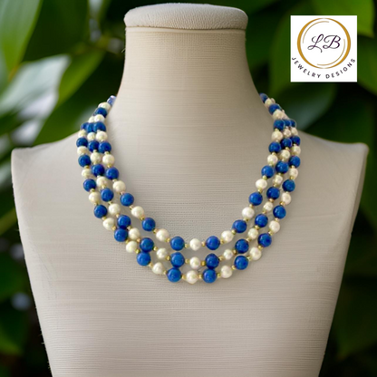 Lapis Lazuli & Freshwater Pearls Triple-Strand Statement Necklace