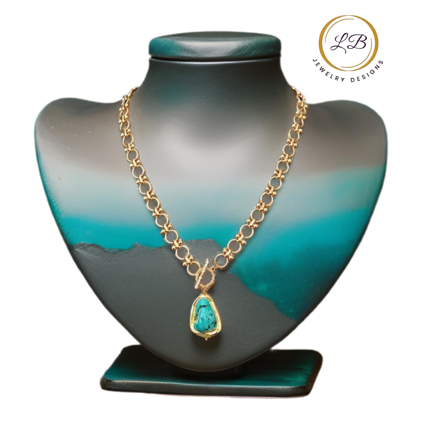 Gold-Filled Circle Chain Turquoise Pendant Neckalce 21”