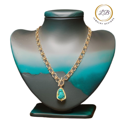 Gold-Filled Circle Chain Turquoise Pendant Neckalce 21”