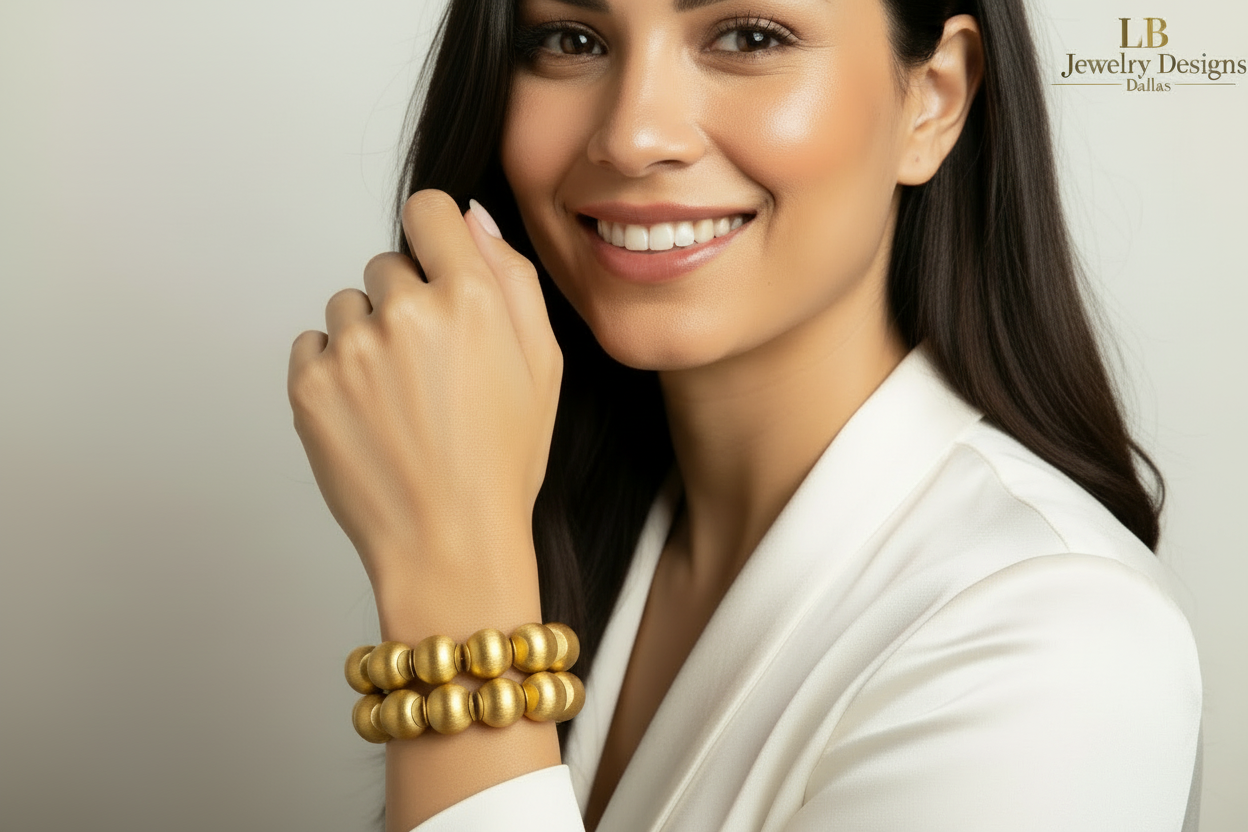 18k Brushed Gold Vermeil Beaded Bracelet Stack - Handcrafted Statement Gold Bracelets