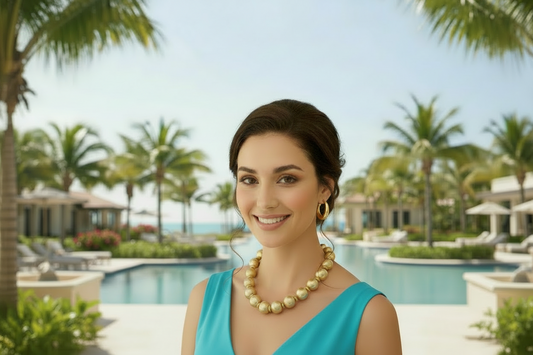 XL 24K Gold Beaded Statement Necklace - Brushed Matte Gold Vermeil Toggle Necklace: Luxury Resort Jewelry