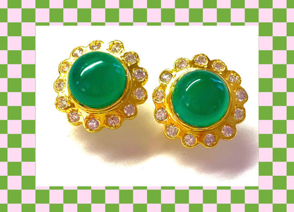 Green Onyx Gemstone Gold Stud Earrings 1”