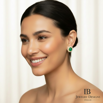Green Onyx Halo Stud Earrings – 24k Gold Vermeil Floral CZ Gemstone Studs