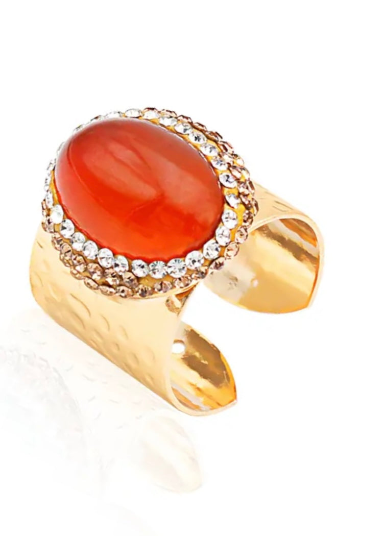 Carnelian and Pave Adjustable Ring