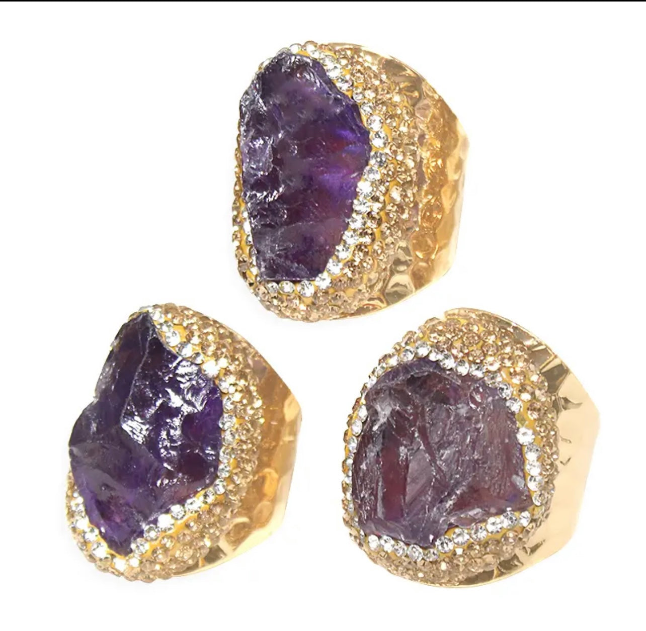 Light Purple Amethyst Geode & Pave Adjustable Ring