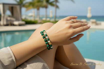 Malachite & Freshwater Pearl Bracelet Stack - Resort Jewelry